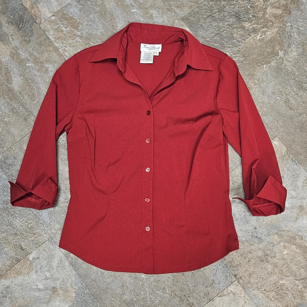 Red Stretch Button-up Shirt